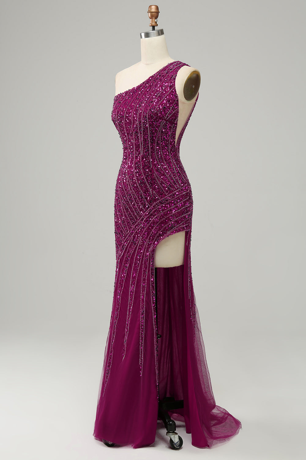 One Shoulder Sequin Prom Dress with Slit - Fashionpara