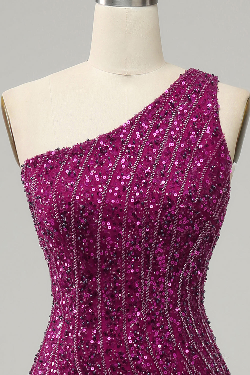 One Shoulder Sequin Prom Dress with Slit - Fashionpara