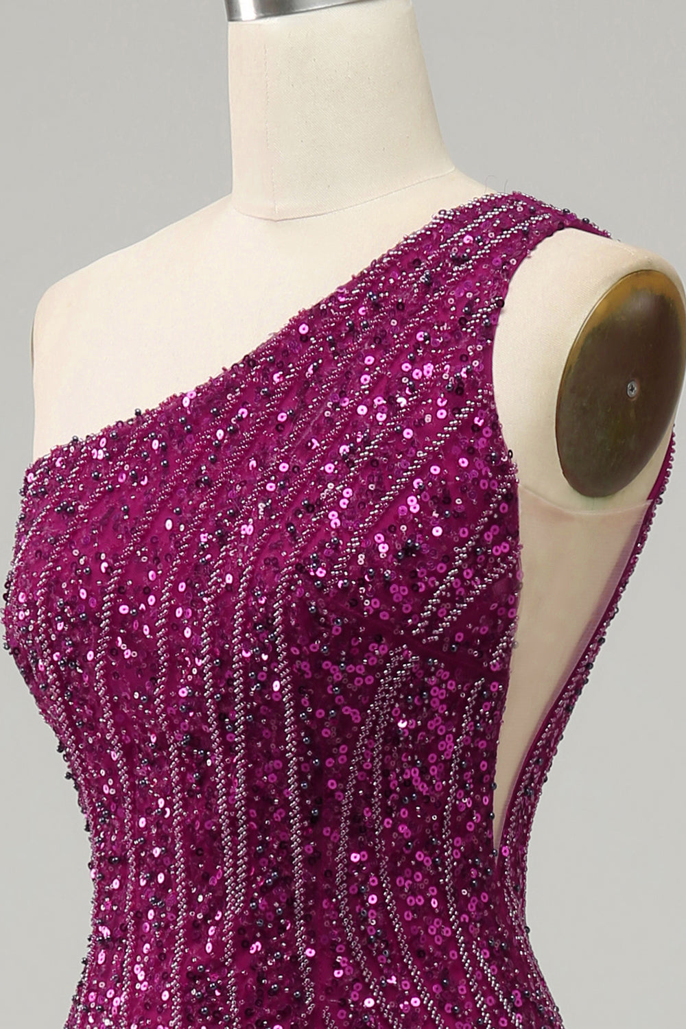 One Shoulder Sequin Prom Dress with Slit - Fashionpara