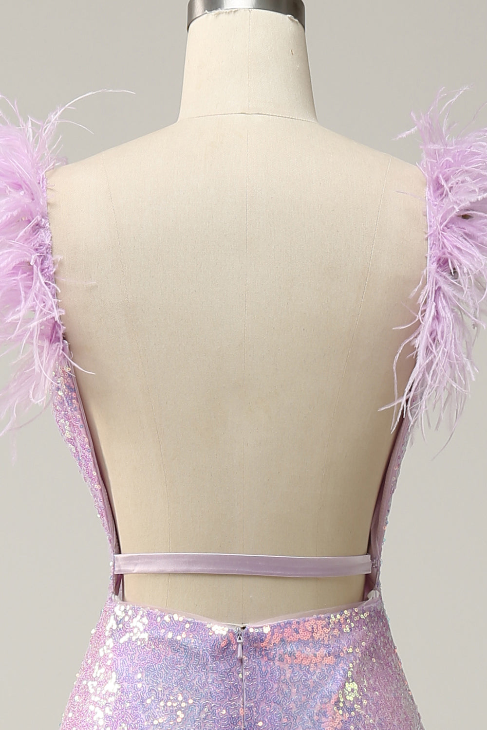Sequins V-Neck Purple Prom Dress With Feathers