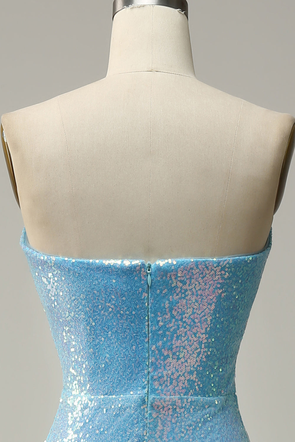 Blue Strapless Feather Prom Dress with Slit