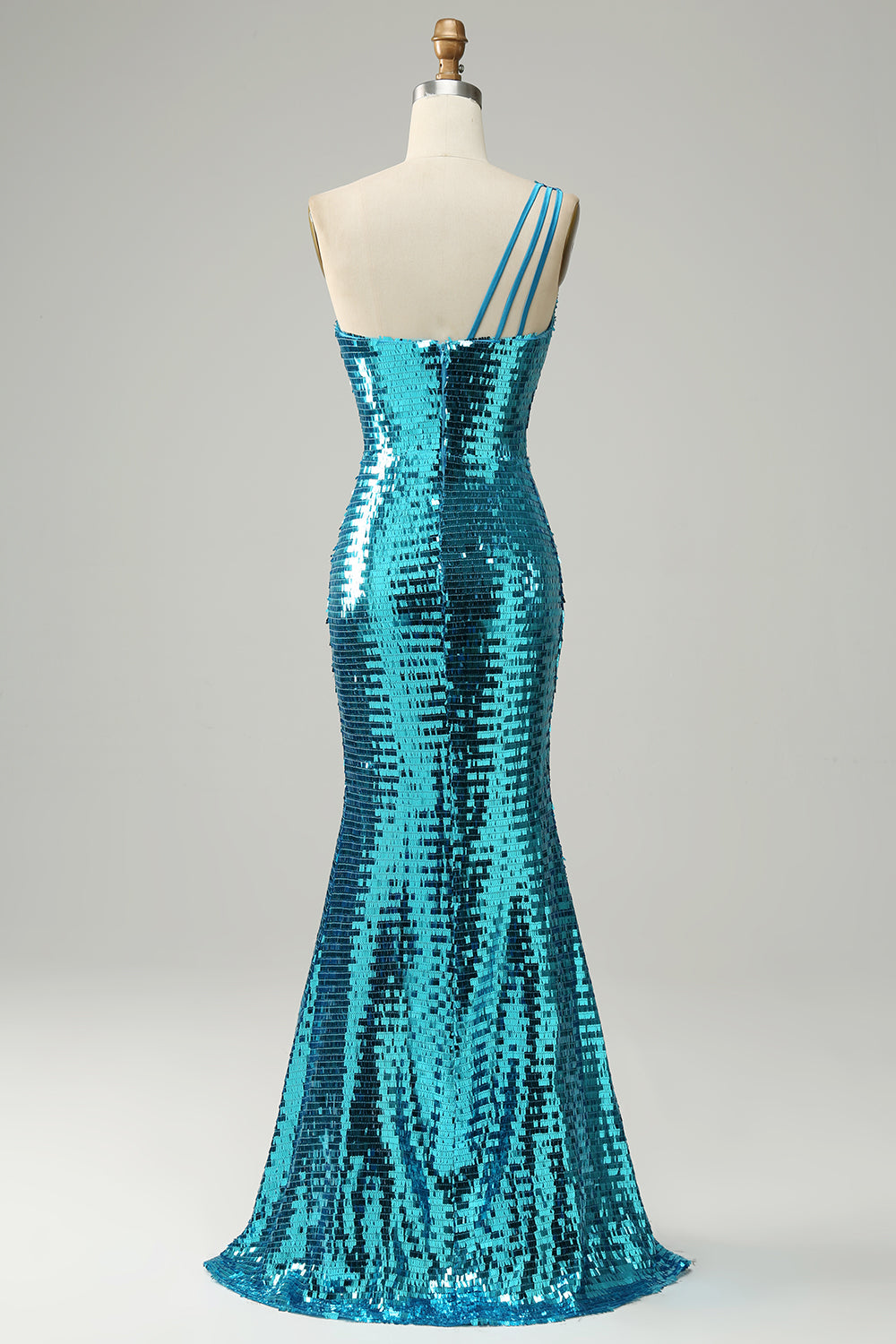 One Shoulder Gold Sequin Prom Dress with Slit