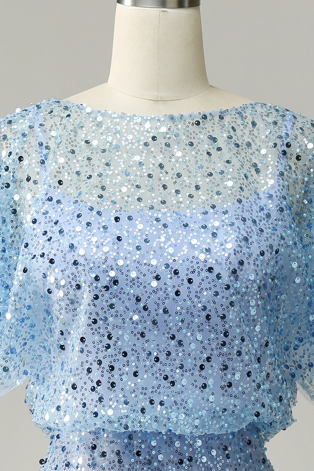 Grey Blue Sequins Butterfly Sleeve Bodycon Mother Dress