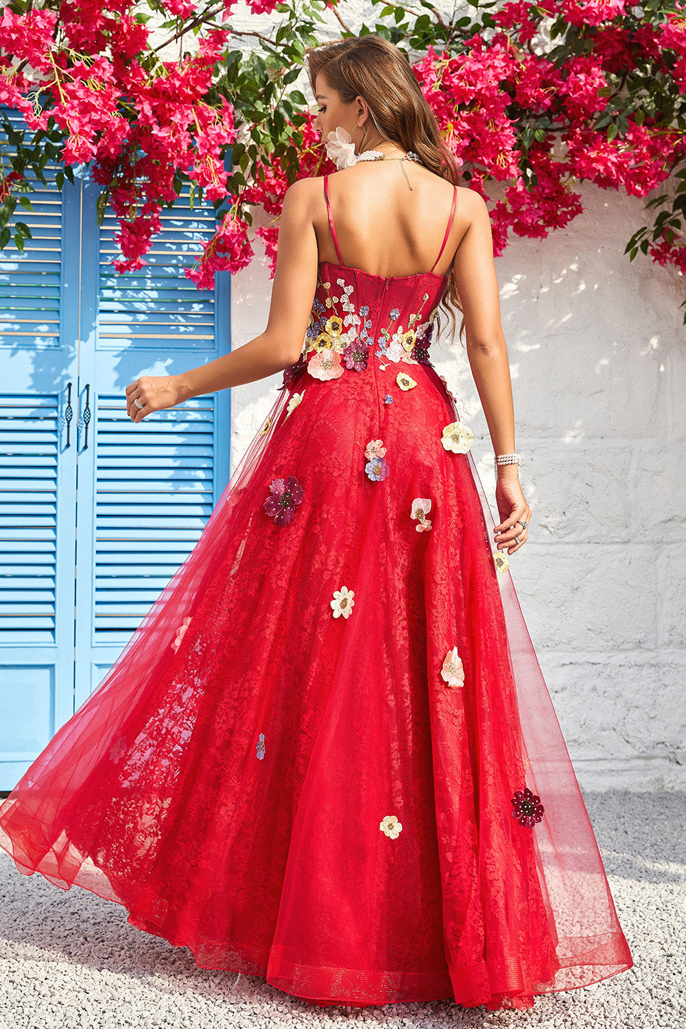 A Line Spaghetti Straps Long Burgundy Prom Dress with Appliques