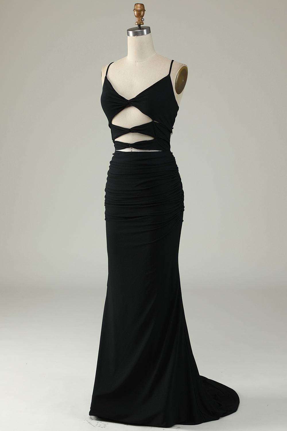 Mermaid Spaghetti Straps Black Plus Size Prom Dress with Keyhole