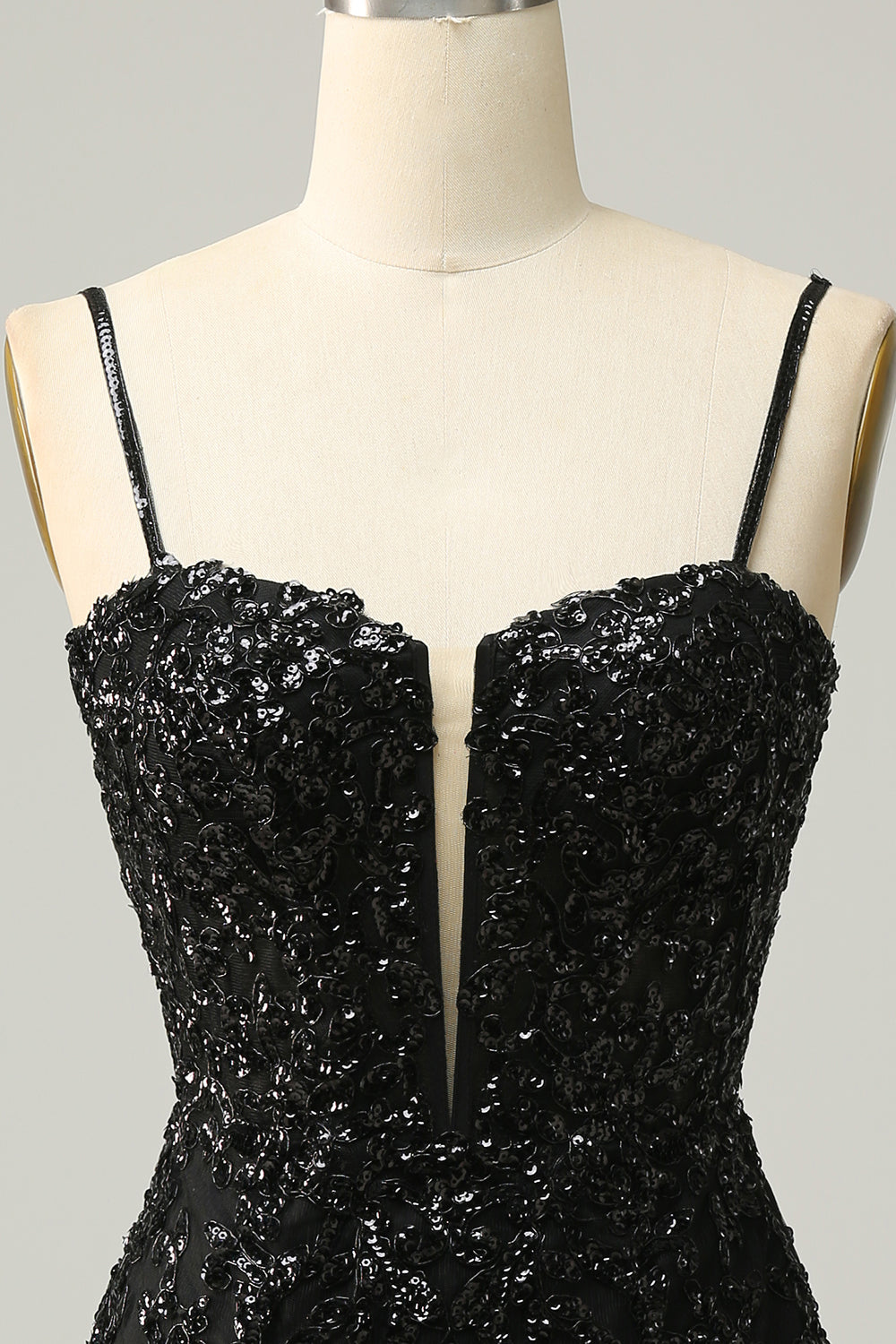 Sequins Spaghetti Straps Black Short Homecoming Dress