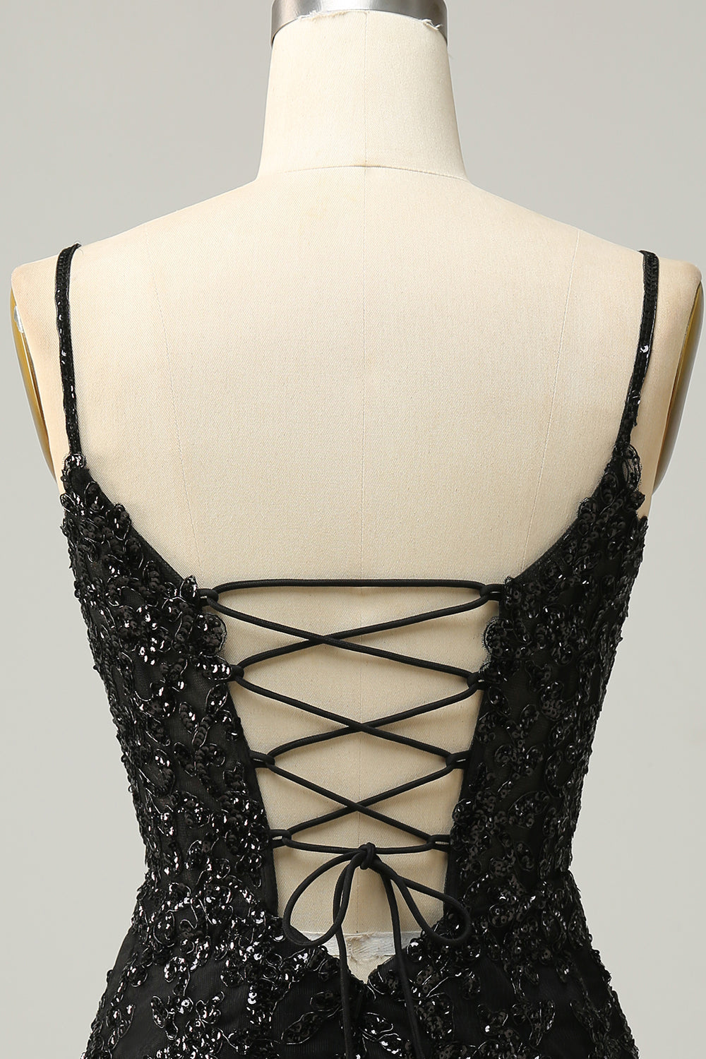 Sequins Spaghetti Straps Black Short Homecoming Dress