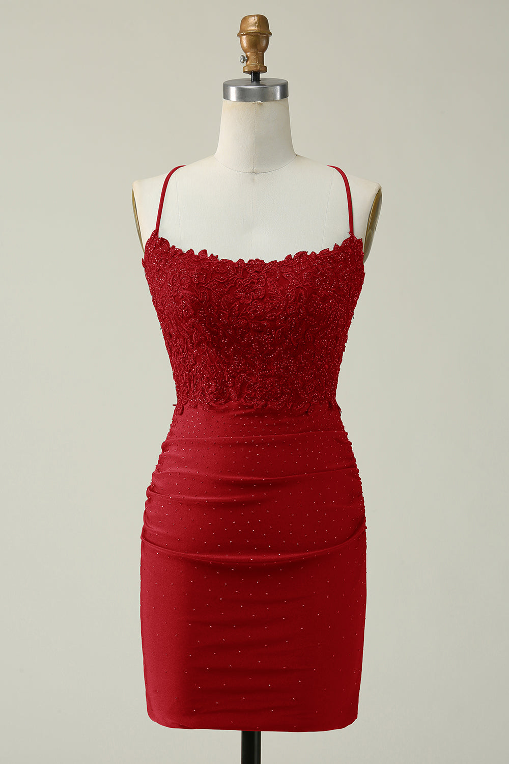 Sheath Spaghetti Straps Dark Green Appliques Short Homecoming Dress