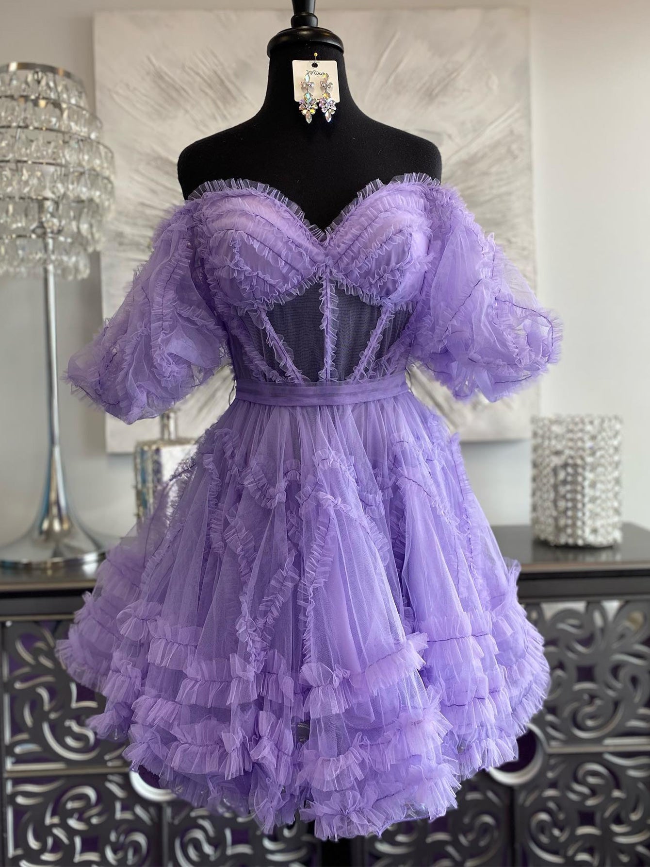 A-Line Blue V Neck Ruffles Short Homecoming Dress - Fashionpara