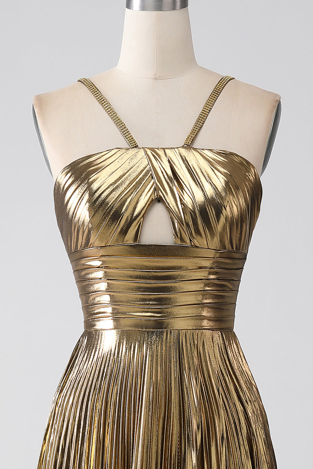 20721 - A Line Halter Ruched Long 2024 Semi Formal Prom Dress with Slit