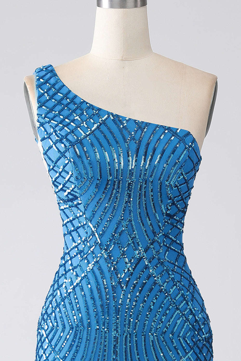 Blue Mermaid One Shoulder Sequins Long Prom Dress - Fashionpara