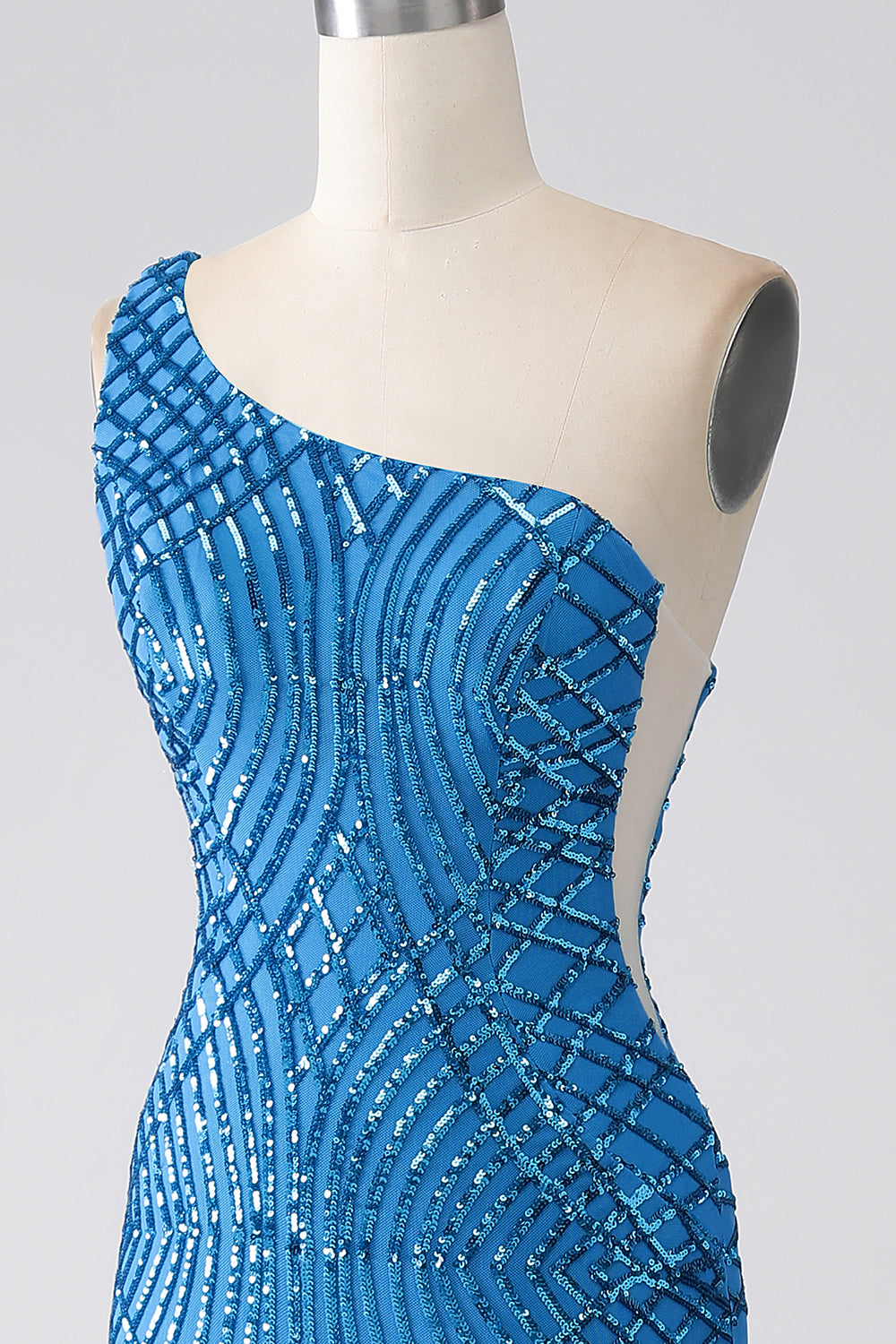 Blue Mermaid One Shoulder Sequins Long Prom Dress - Fashionpara