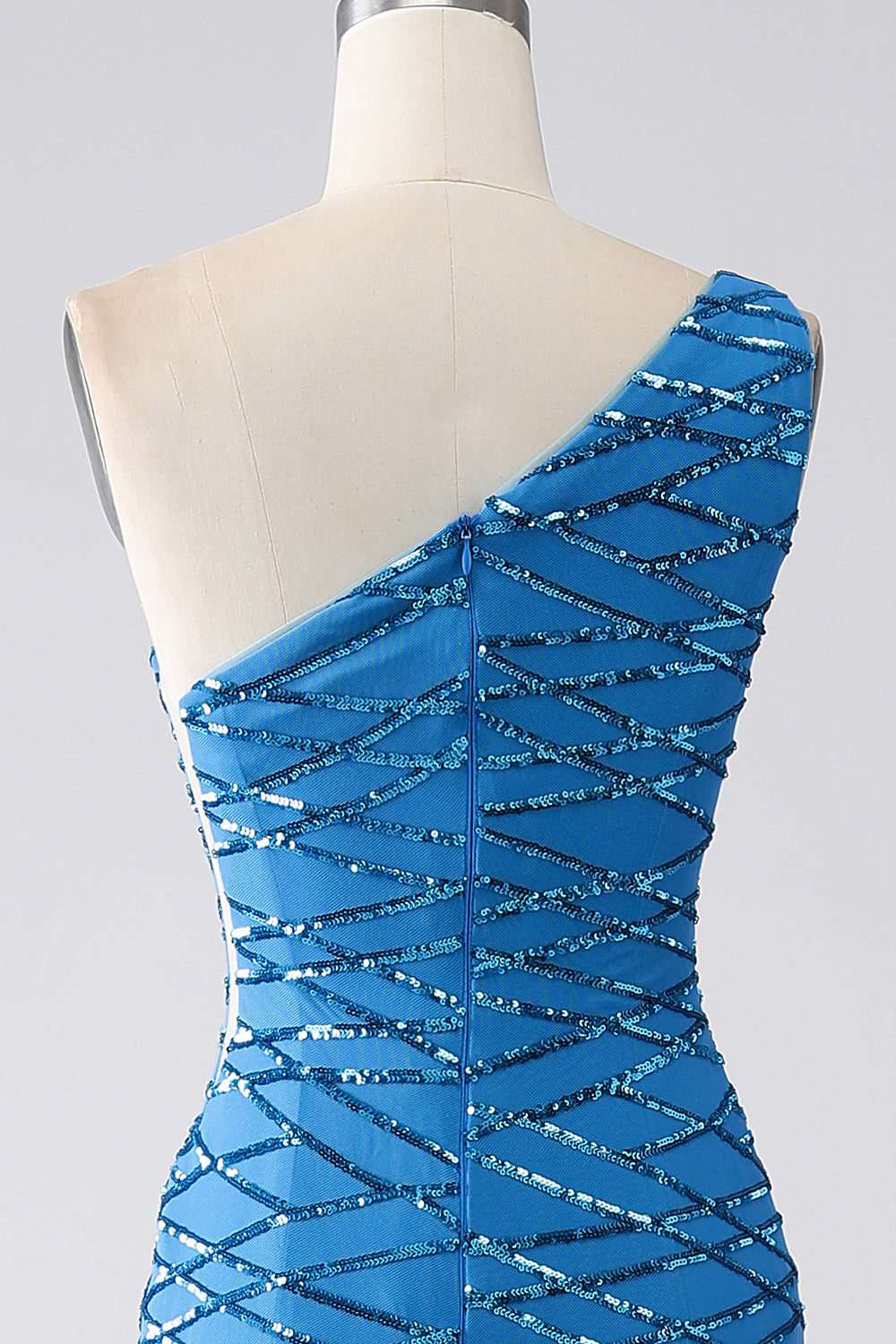 Blue Mermaid One Shoulder Sequins Long Prom Dress - Fashionpara