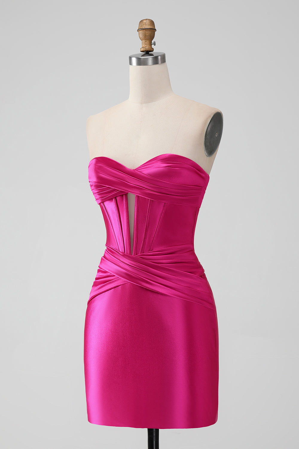 Fuchsia Bodycon Sweetheart Satin Corset Short Homecoming Dress - Fashionpara