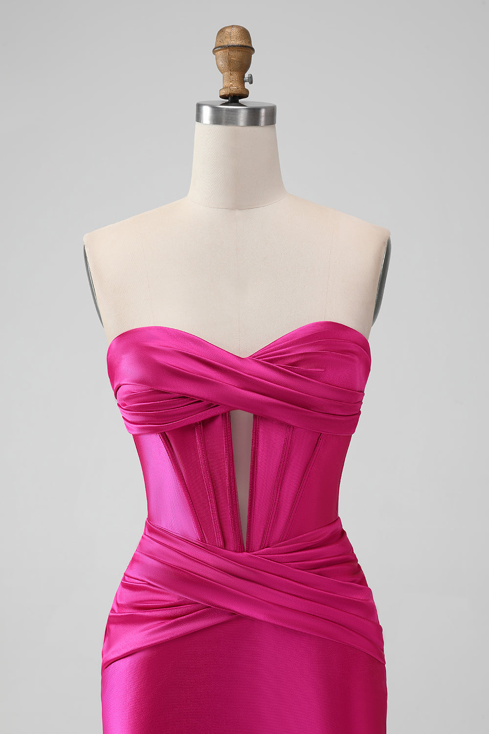 Fuchsia Bodycon Sweetheart Satin Corset Short Homecoming Dress - Fashionpara
