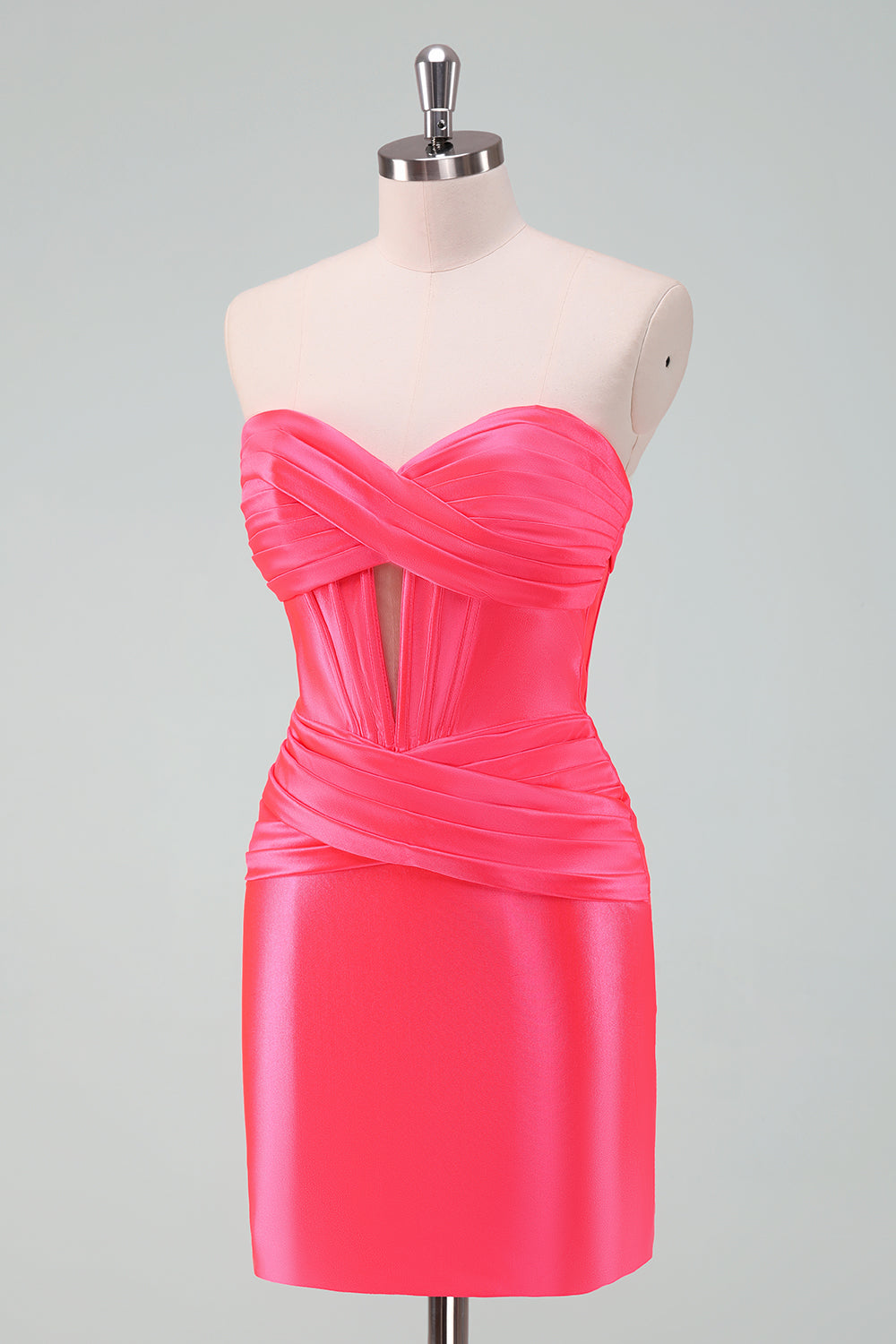 Hot Pink Bodycon Sweetheart Satin Corset Short Homecoming Dress - Fashionpara