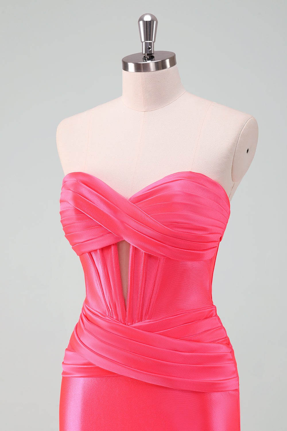 Hot Pink Bodycon Sweetheart Satin Corset Short Homecoming Dress - Fashionpara