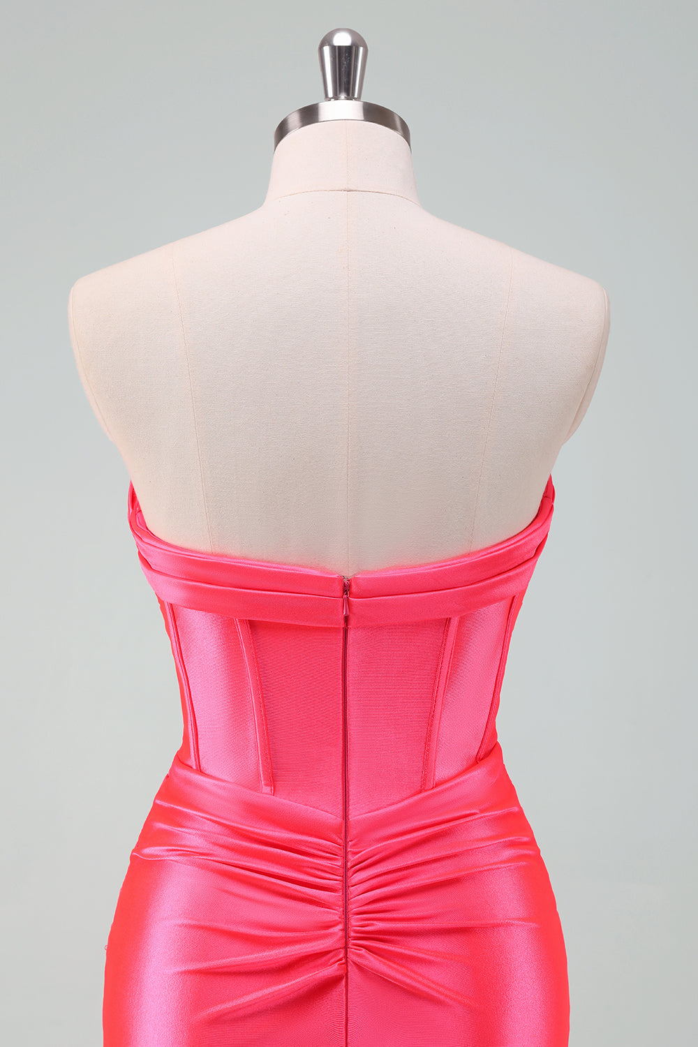 Hot Pink Bodycon Sweetheart Satin Corset Short Homecoming Dress - Fashionpara