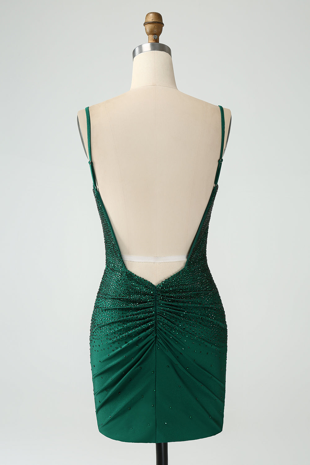 Dark Green Bodycon Spagehtti Straps Backless Homecoming Dress with Beading - Fashionpara