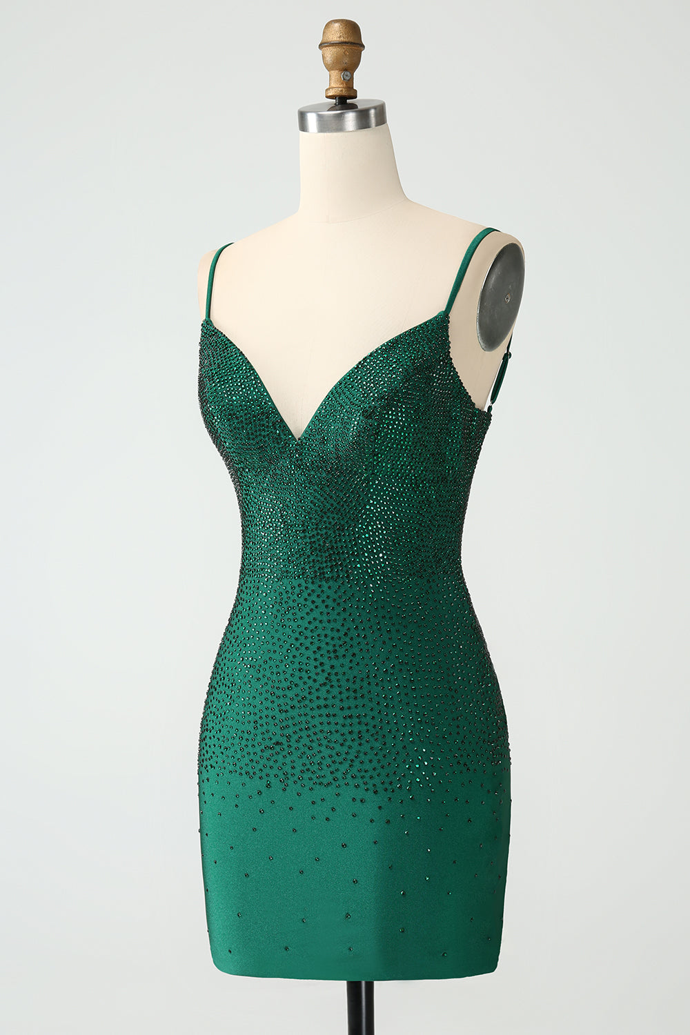 Dark Green Bodycon Spagehtti Straps Backless Homecoming Dress with Beading - Fashionpara