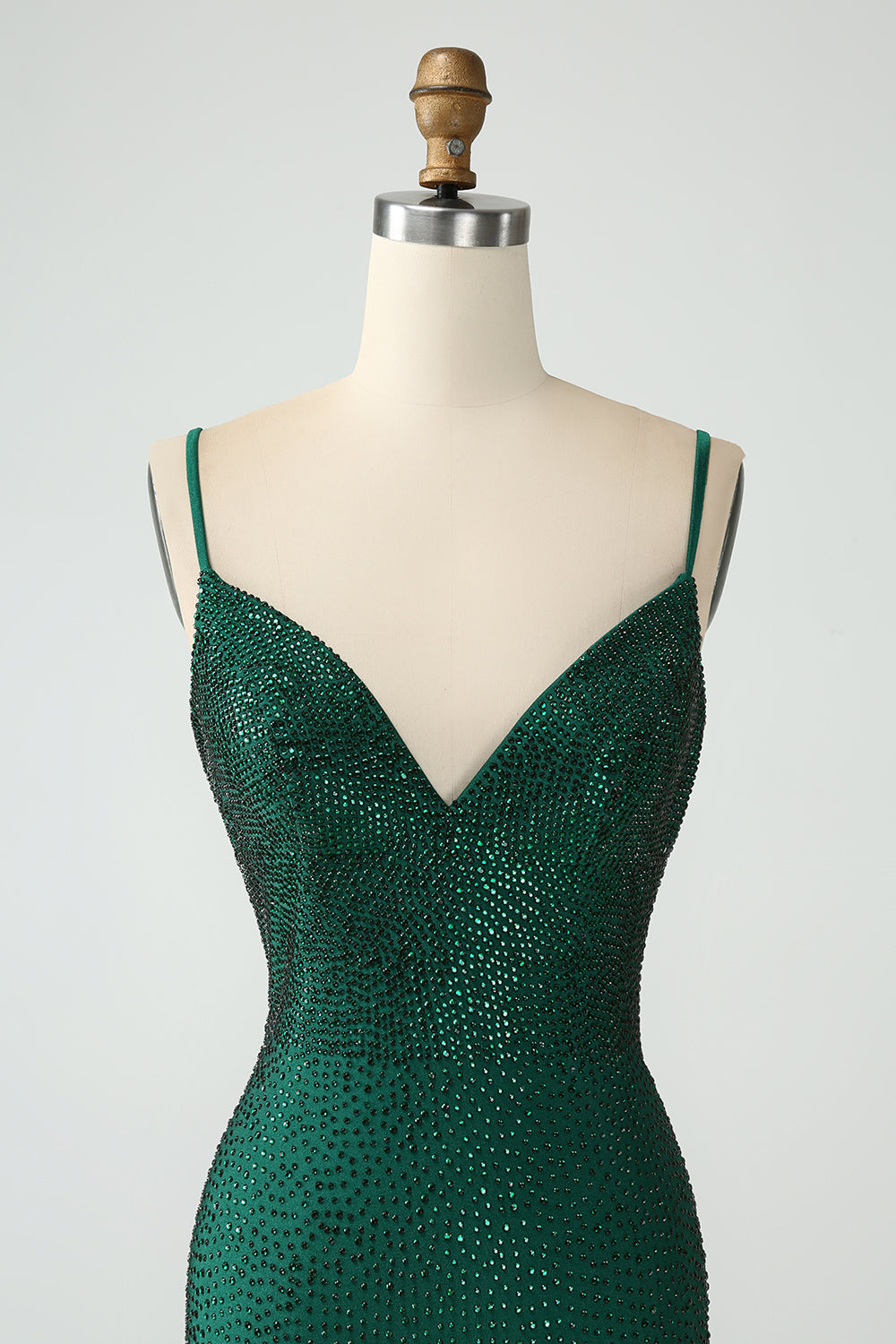 Dark Green Bodycon Spagehtti Straps Backless Homecoming Dress with Beading - Fashionpara