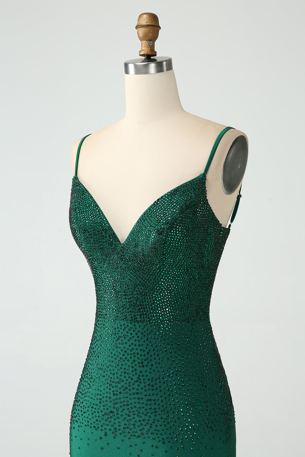 Dark Green Bodycon Spagehtti Straps Backless Homecoming Dress with Beading - Fashionpara