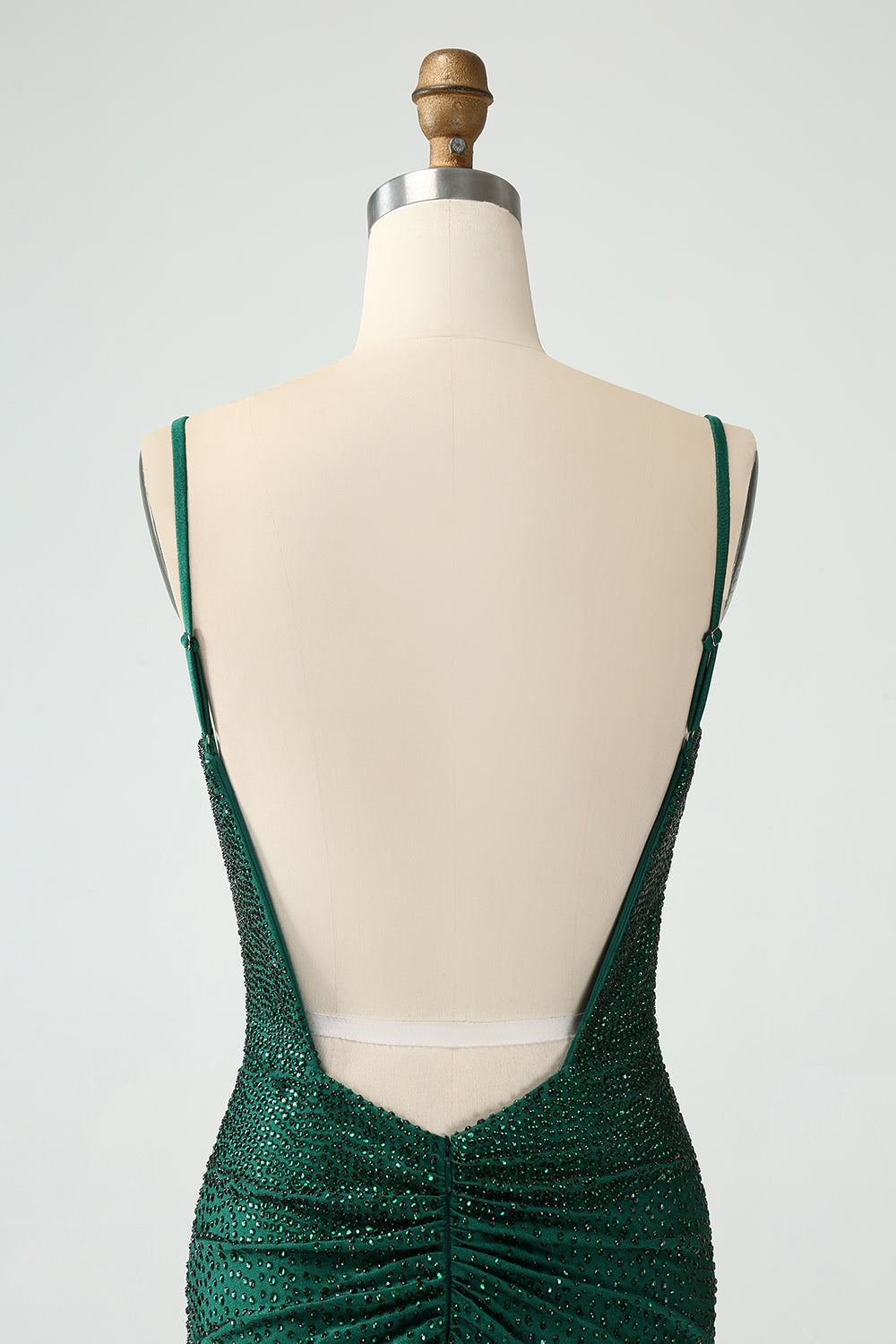 Dark Green Bodycon Spagehtti Straps Backless Homecoming Dress with Beading - Fashionpara