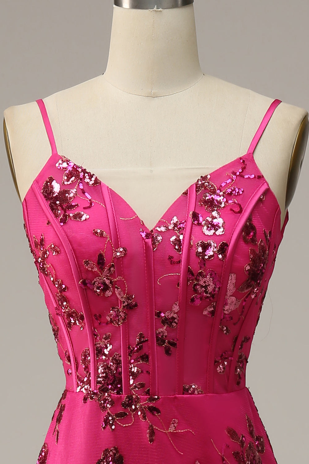 Hot Pink Sequins Print Mermaid Prom Dress - Fashionpara