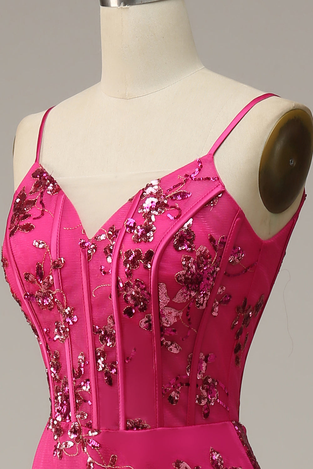 Hot Pink Sequins Print Mermaid Prom Dress - Fashionpara