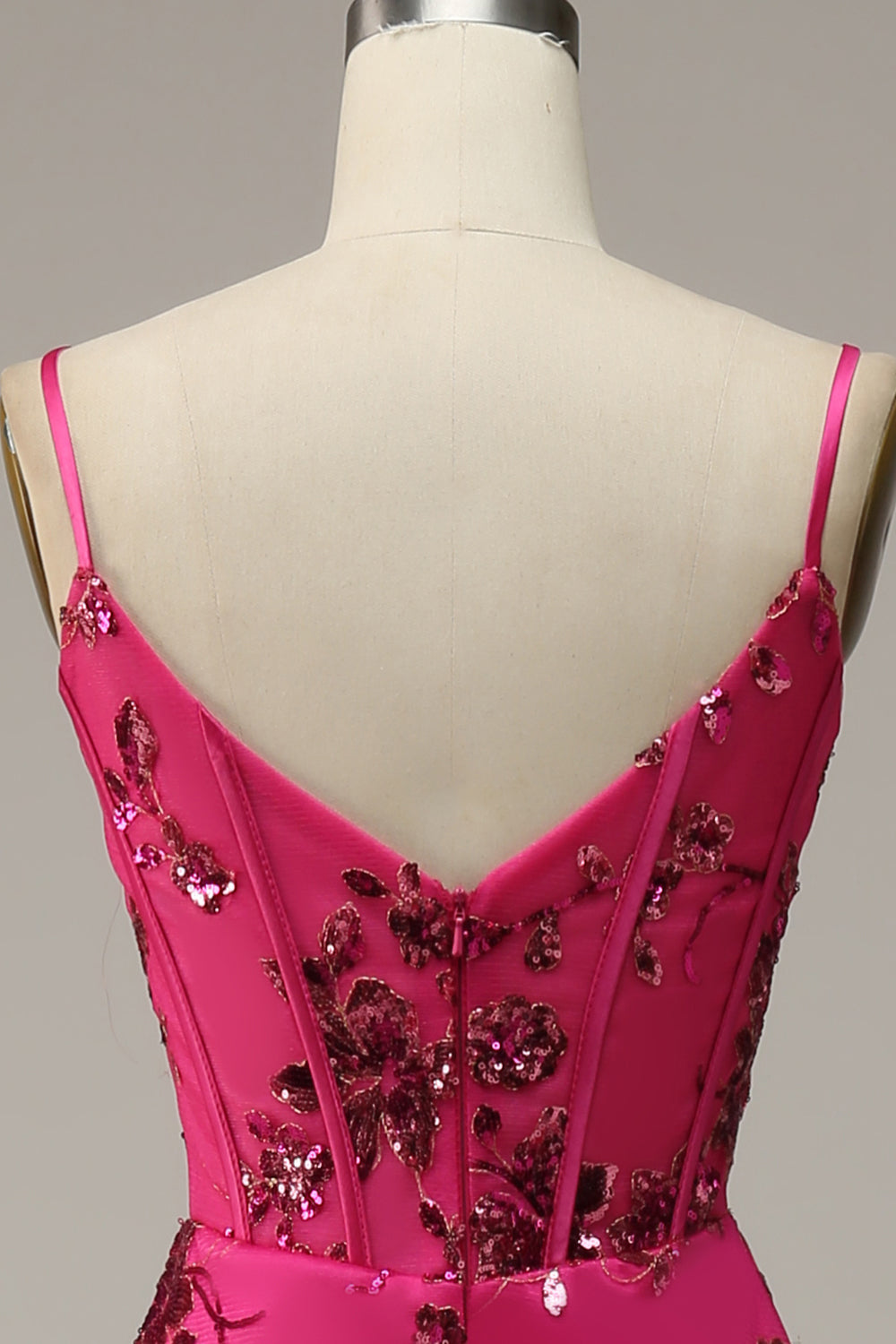 Hot Pink Sequins Print Mermaid Prom Dress - Fashionpara