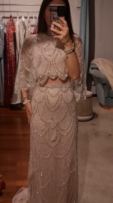 Gorgeous Tulle Sequin Beaded Long Prom Dress Two Piece Evening Dress D818