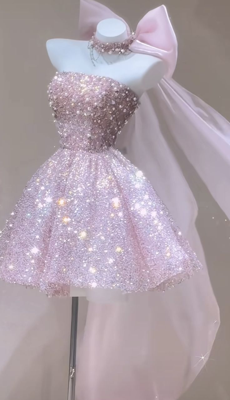 Glitter Pink Tulle Sequin Beaded A Line Short 16th Birthday Outfits Formal Homecoming Dress D179