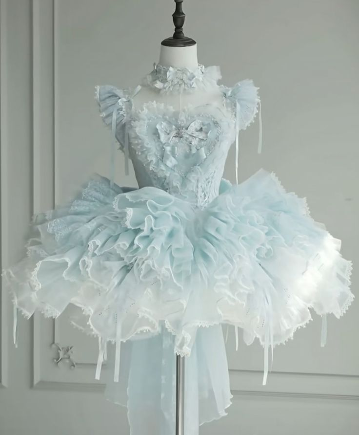 Cute Blue Tulle Lace Layered Pleated Short Birthday Dress Formal Homecoming Dress S997