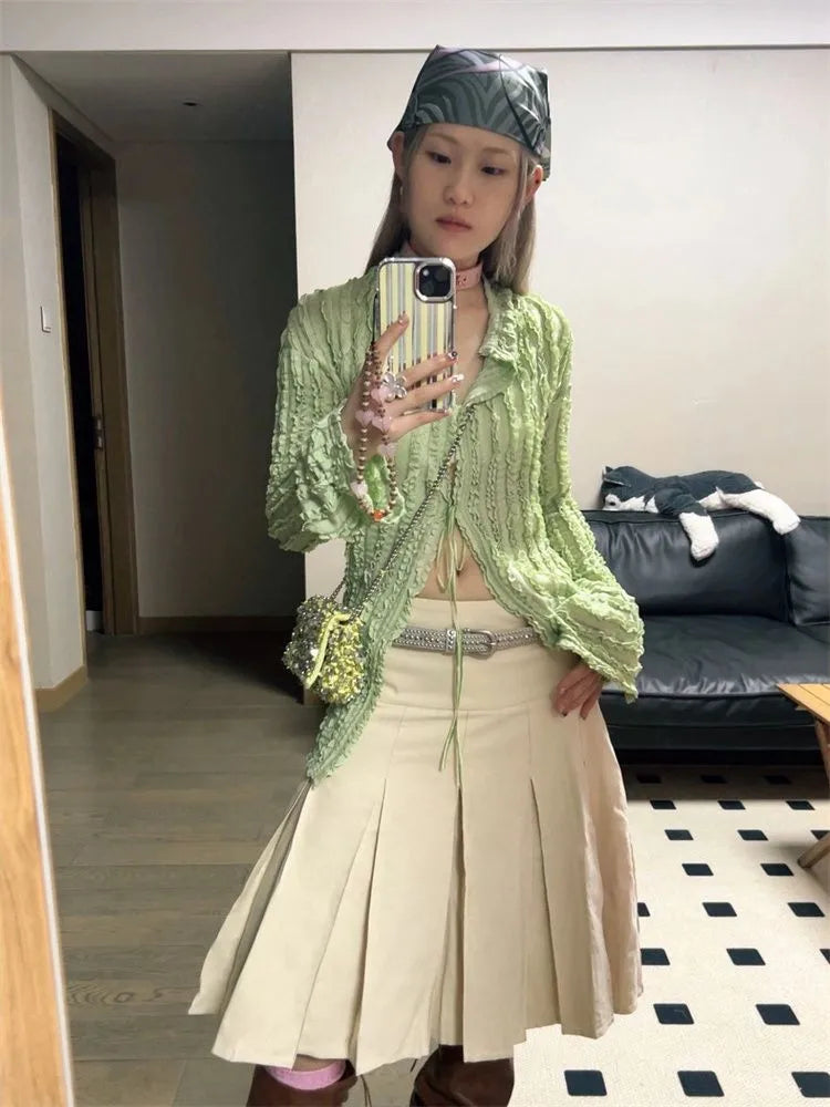 Green Vintage Long Sleeve Blouse