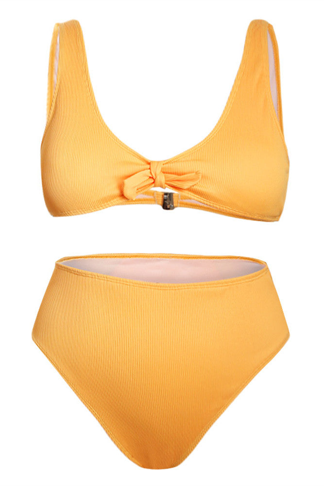 Yellow Knot Center Ribbed Vest Two-piece High Waist Swimwear