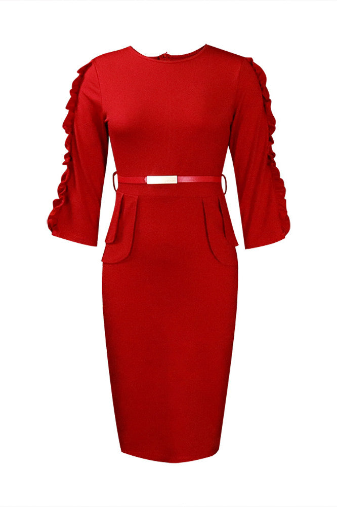 Yellow Half Sleeves Bodycon Midi Office Dress Fashionpara