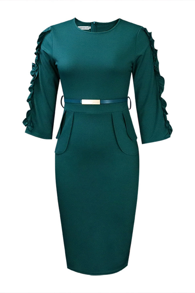 Yellow Half Sleeves Bodycon Midi Office Dress Fashionpara