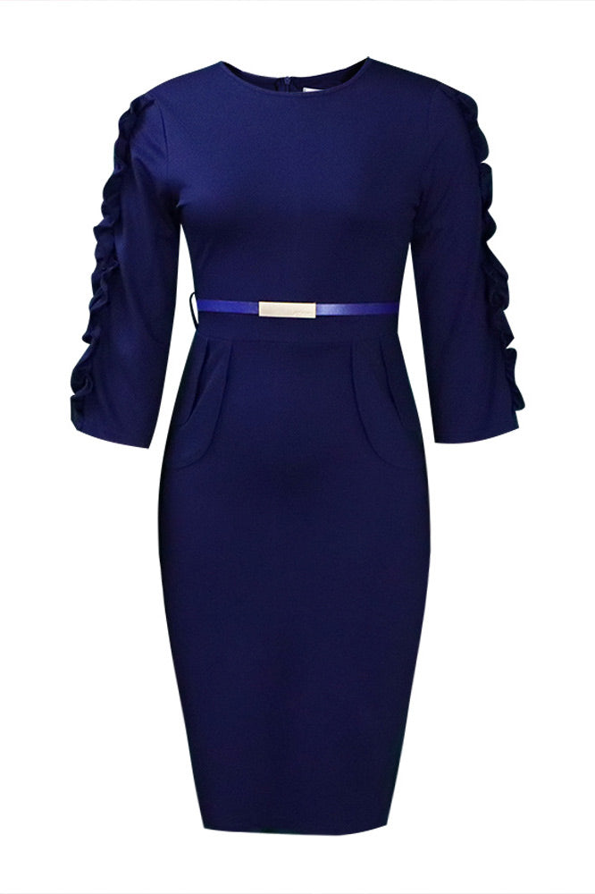 Yellow Half Sleeves Bodycon Midi Office Dress Fashionpara