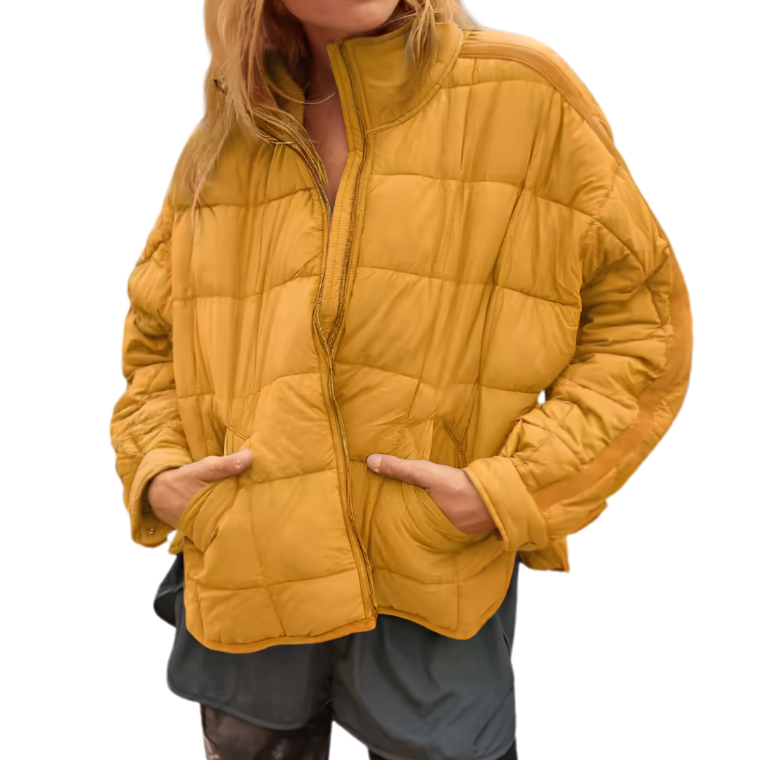 Stand Collar Zip Front Quilted Puffer Jacket 2