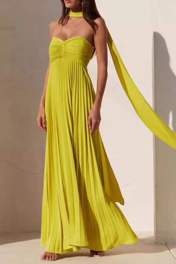 Yellow Strapless A-Line Chiffon Prom Evening Dress