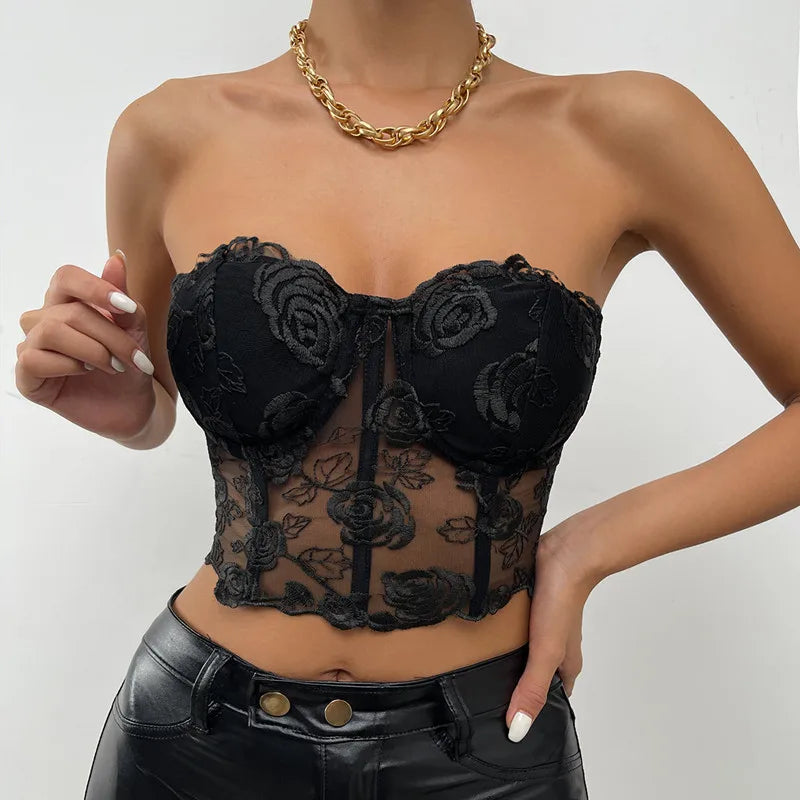 Floral Backless Strapless Sexy Crop Top