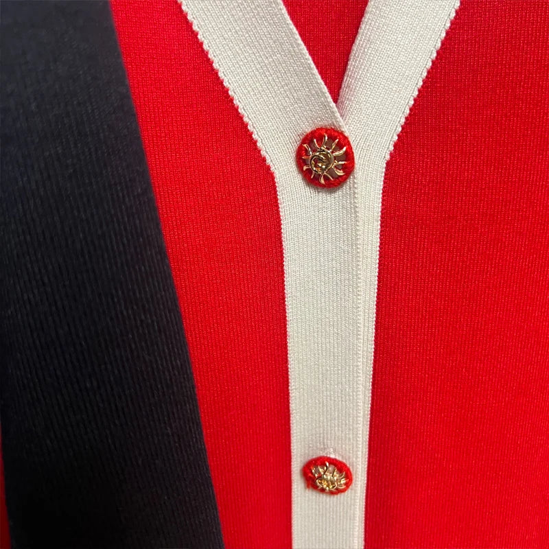 Knitted Turn-down Collar Red Black Christmas Party Dress - Fashionpara