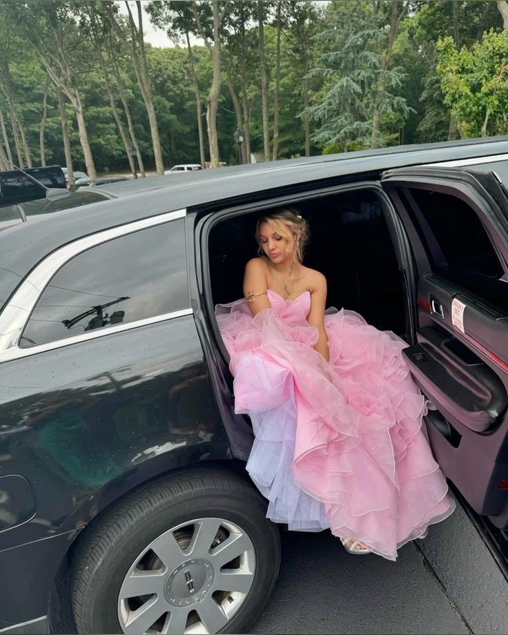 Cute Pink Strapless Tulle Layered Long Party Dress Formal Birthday Prom Dresses D1763