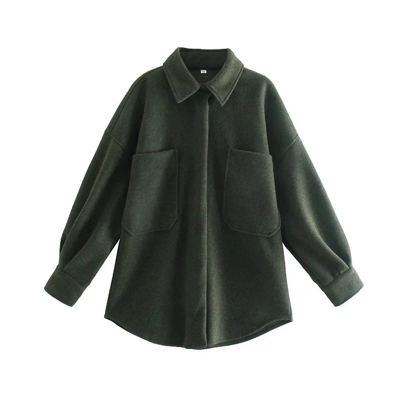 Casual Camel Woolen Loose Pocket Overcoat