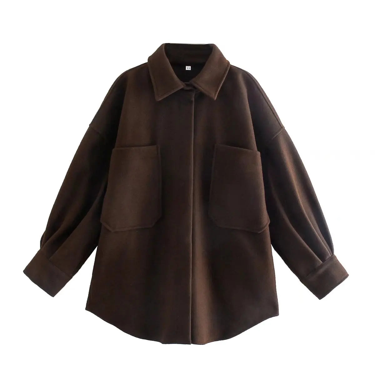 Casual Camel Woolen Loose Pocket Overcoat