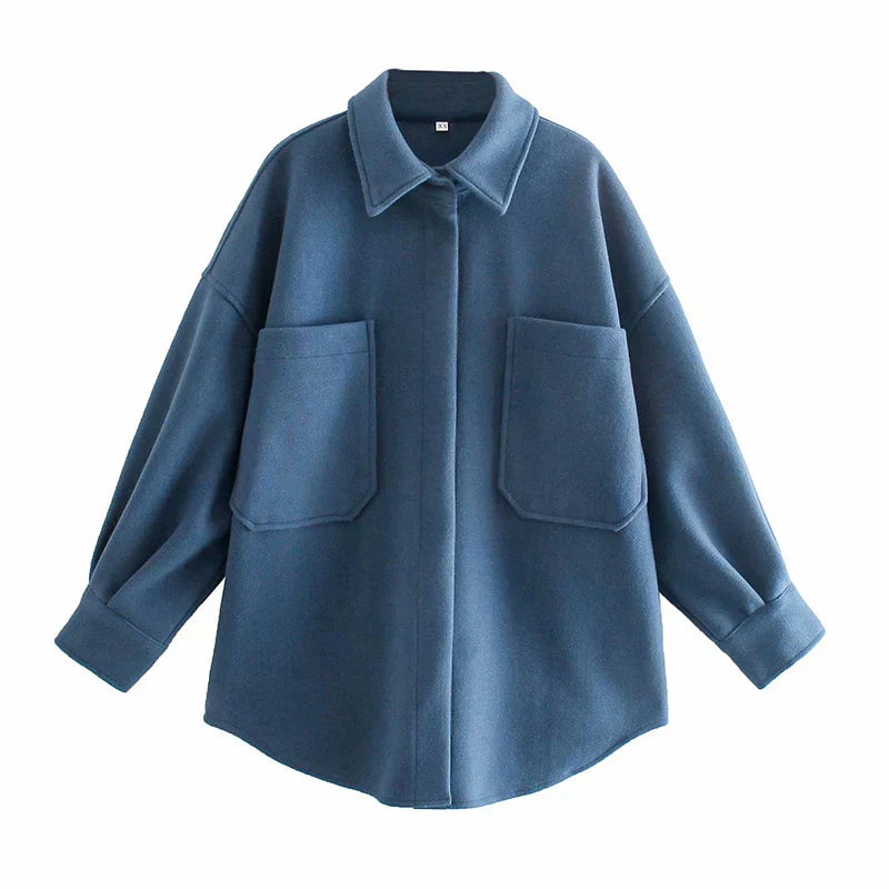 Casual Camel Woolen Loose Pocket Overcoat