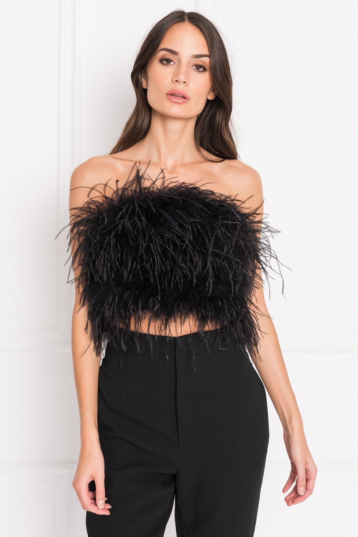 Feather Strapless Bandeau Crop Top
