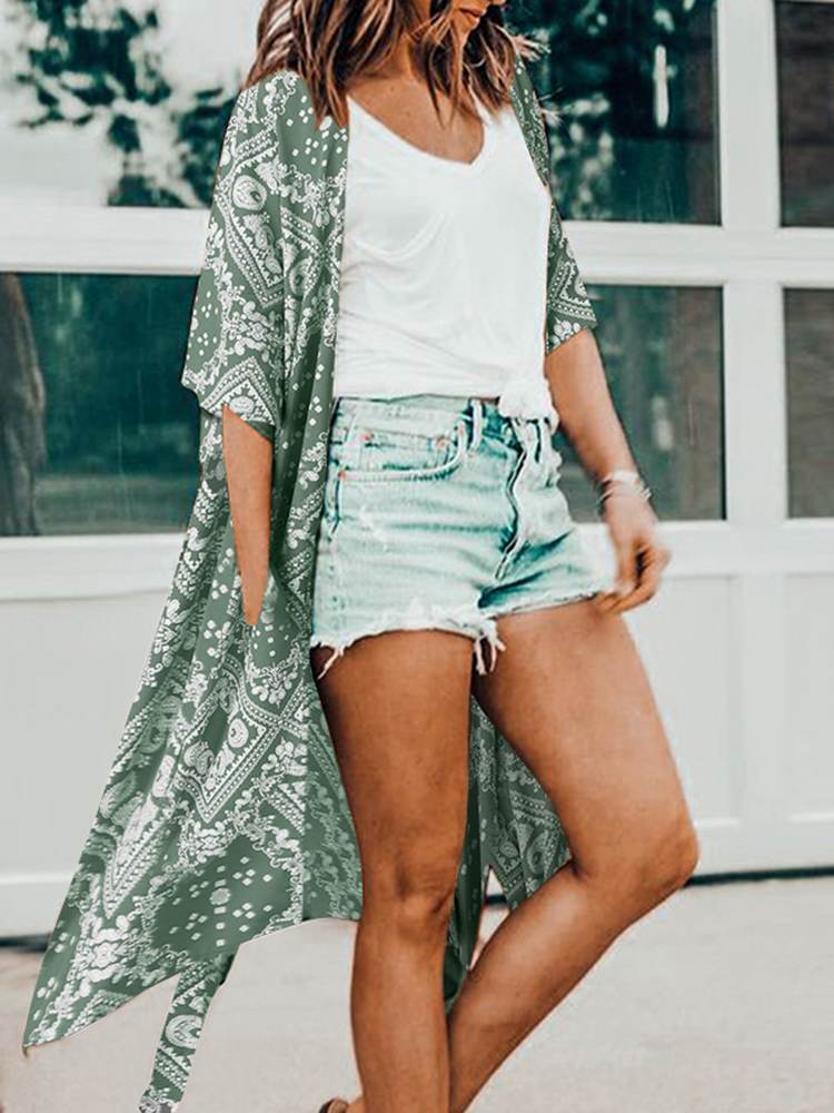Summer Floral Printed Half Sleeve Bohemian Cardigan