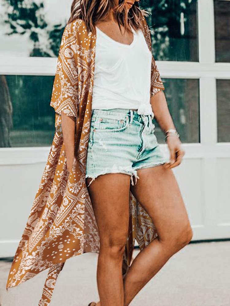 Summer Floral Printed Half Sleeve Bohemian Cardigan 3