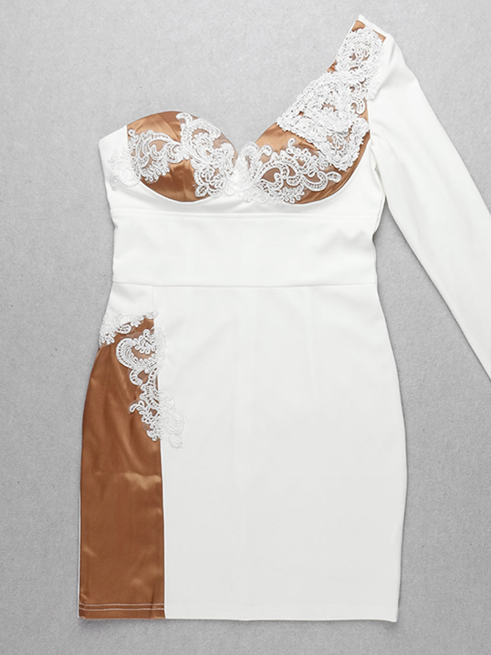 Floral Lace One-Shoulder Long Sleeve Corset Mini Dress 8